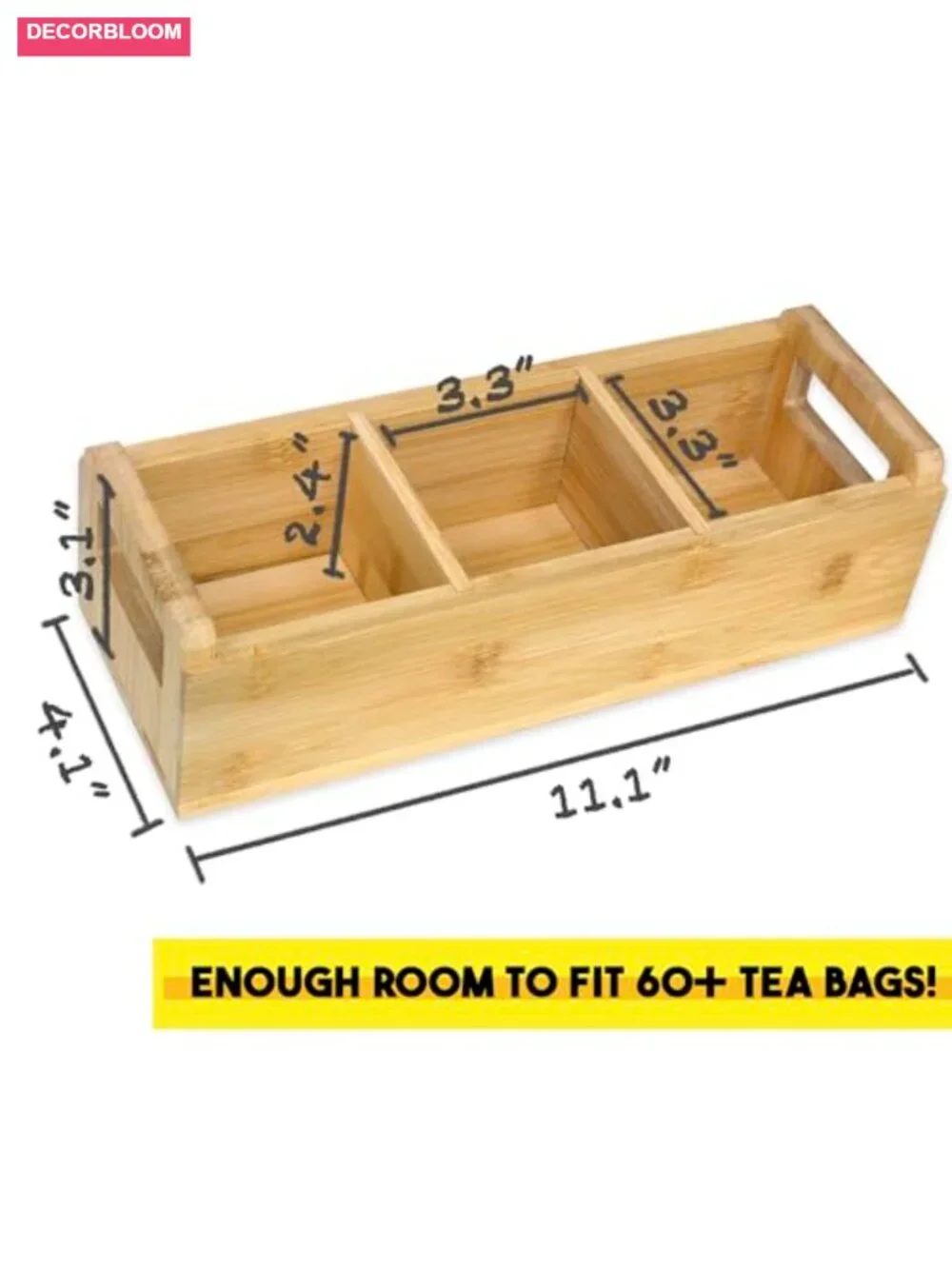 Bamboo Tea Organizer Box Eco-Friendly Adjustable Storage Chest